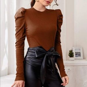 Gigot sleeve blouse- RUST BROWN